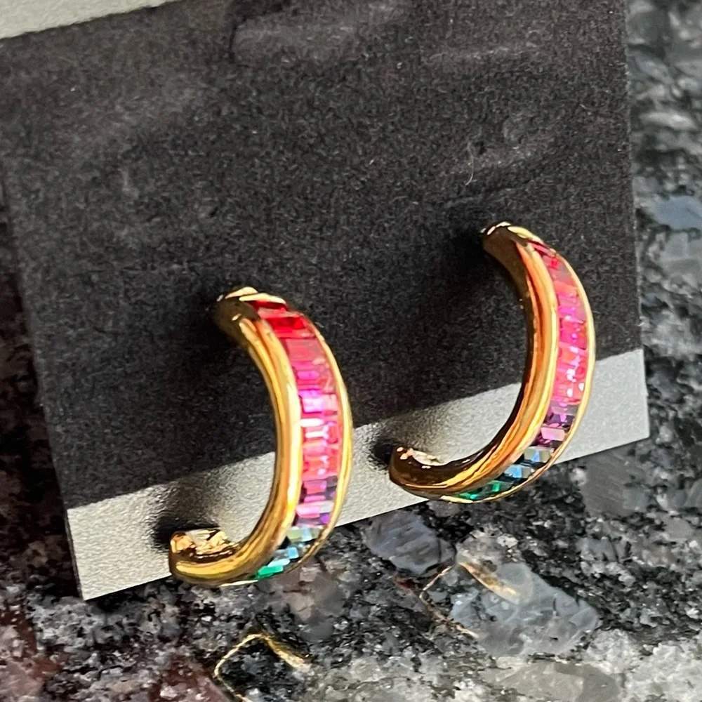 Rhinestone Rainbow Demi Hoop Earrings